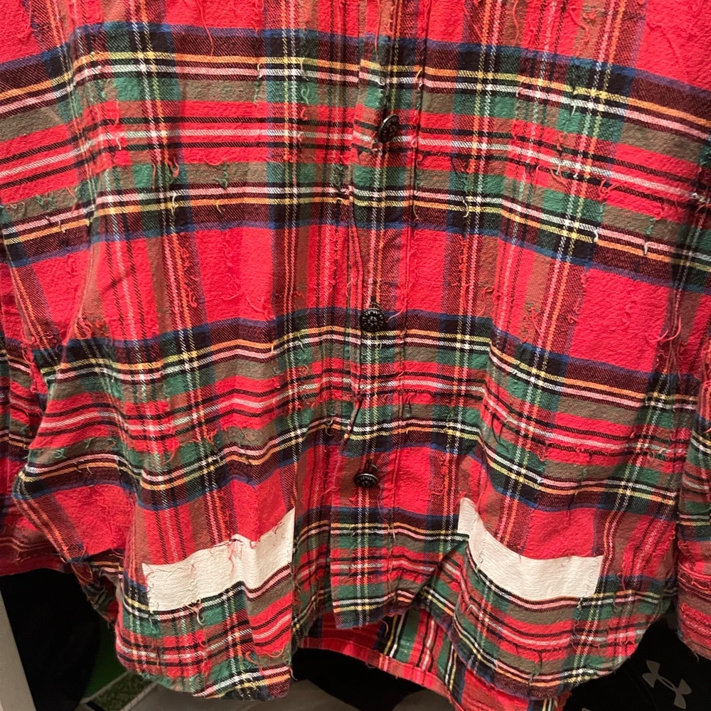 Off White Button Up Distressed Flannel Shirts Siz… - image 3